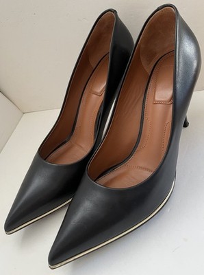 Auth $595 GIVENCHY Sexy BLACK POINTED TOE PUMPS Gold Trim Piping SIZE 38 8 VGUC!