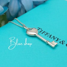 Tiffany & Co. Heart Key 1P Diamond Pendant Necklace 16" Sterling Silver 925