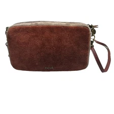 The Sak Cora Smartphone Crossbody Purse Bag Suede Multi Patch Multicolor