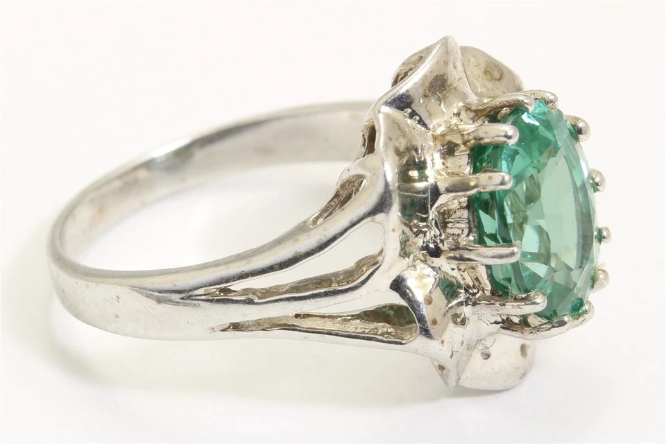 Vintage Sterling Silver Small Synthetic Paraiba Tourmaline Ring Sz4.75/5 - Image 3 of 4