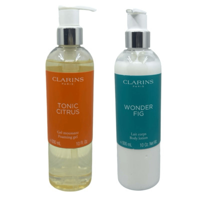Clarins Paris Tonic Citrus Moussant Foaming Gel & Wonder Fig Body Lotion Duo