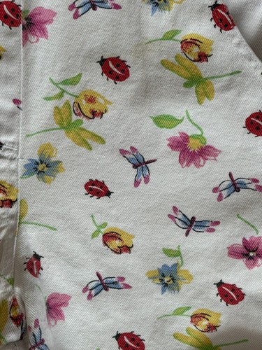 Vtg Rachel’s Kids Girls 12 Dragonfly Ladybug Print Denim Jean Overalls Shortall - Picture 5 of 9