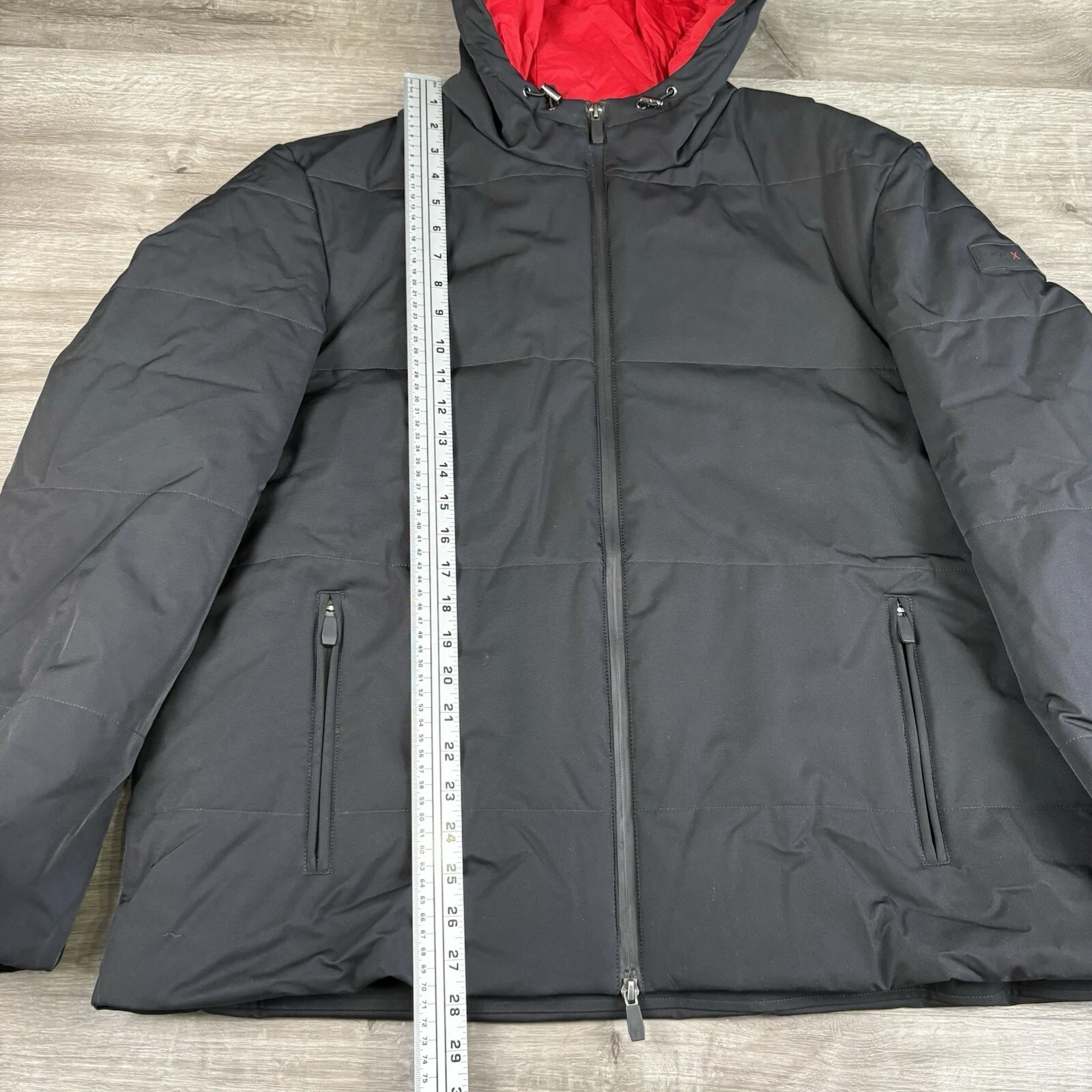Michael Kors X TECH Uomo Taglia XXL Nero Rosso Puff Jacket con Cappuccio Primaloft Nuovo con etichette