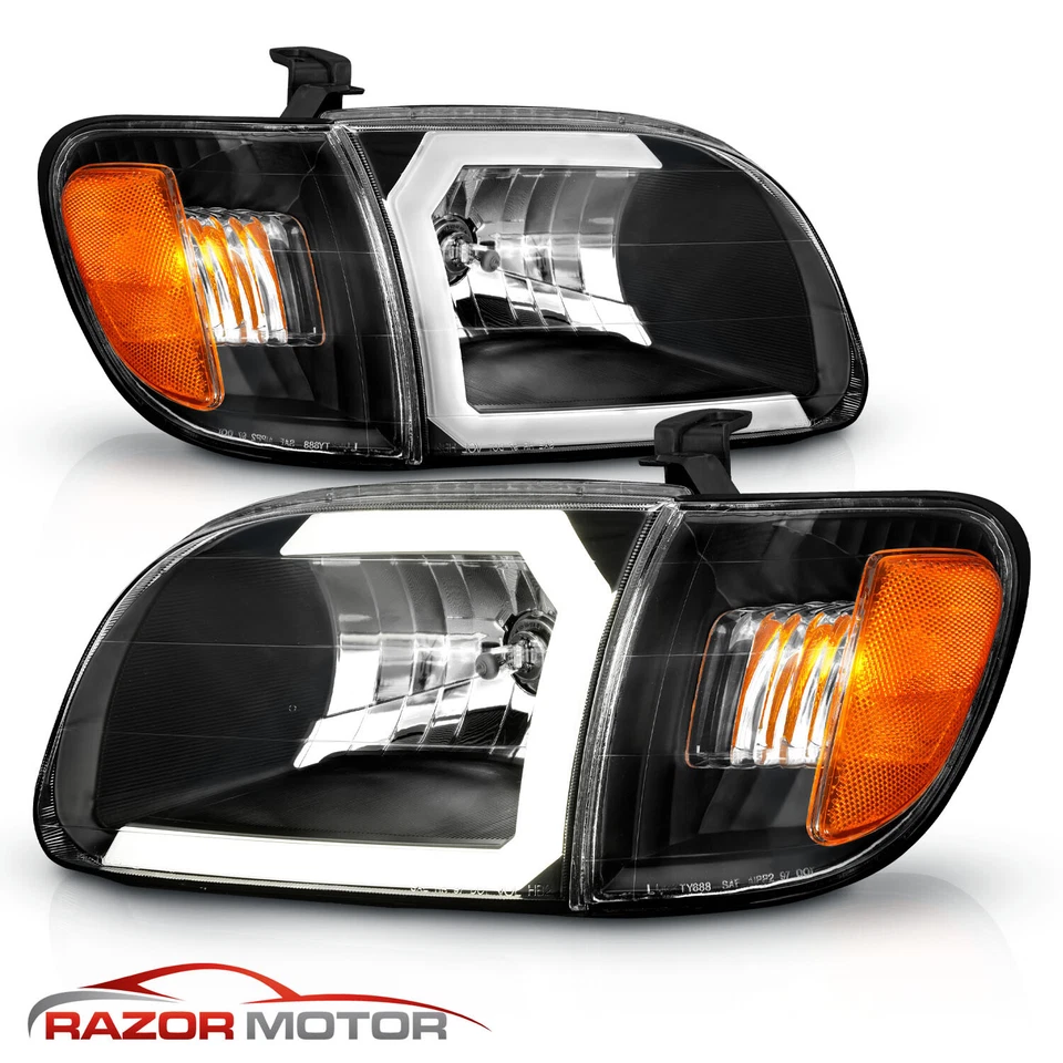 [LED C Light] For 2000-2004 Toyota Tundra Regular/Access Cab Black Headlights - Image 3 of 4