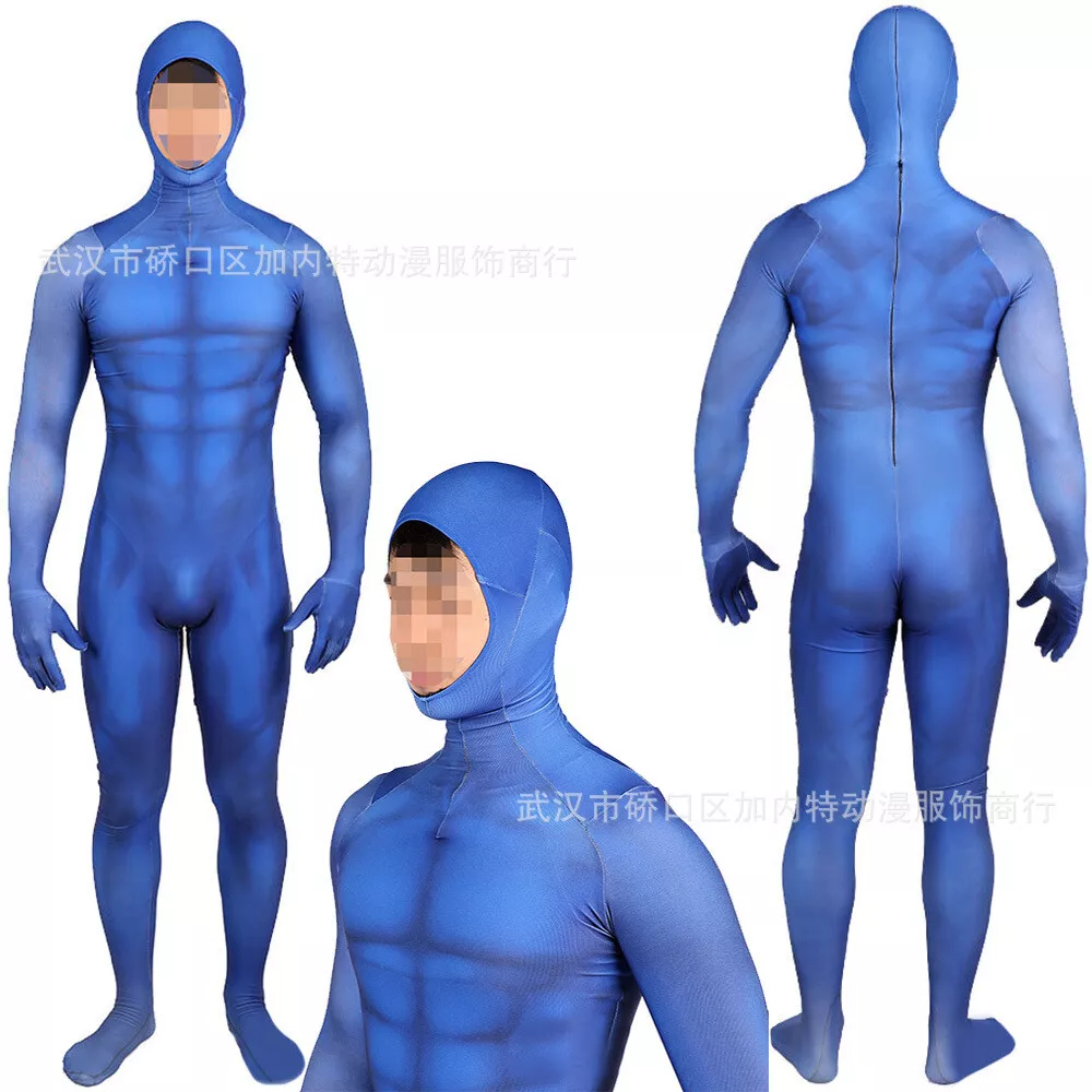 Blue Muscle Jumpsuit Stage Show Suit Cosplay Costume Bodysuit Halloween  Props