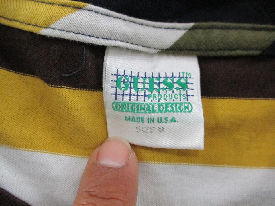 Guess Jeans Striped Shirt Mens Medium Made in USA Yellow Brown 90s Short sleeve - Image 4 of 4