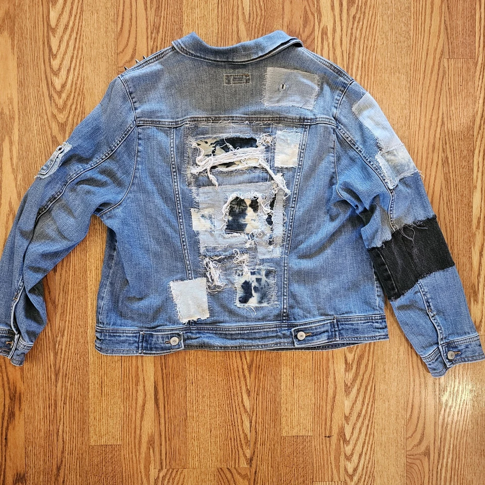 Patched Denim Jean Jacket - One Of A Kind Look Upcycled/Recycled  - Image 2 of 4