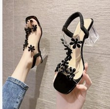Moinfle Clear Heels Women Sandals Summer Shoes Transparent High Pump Shoe Sz 8