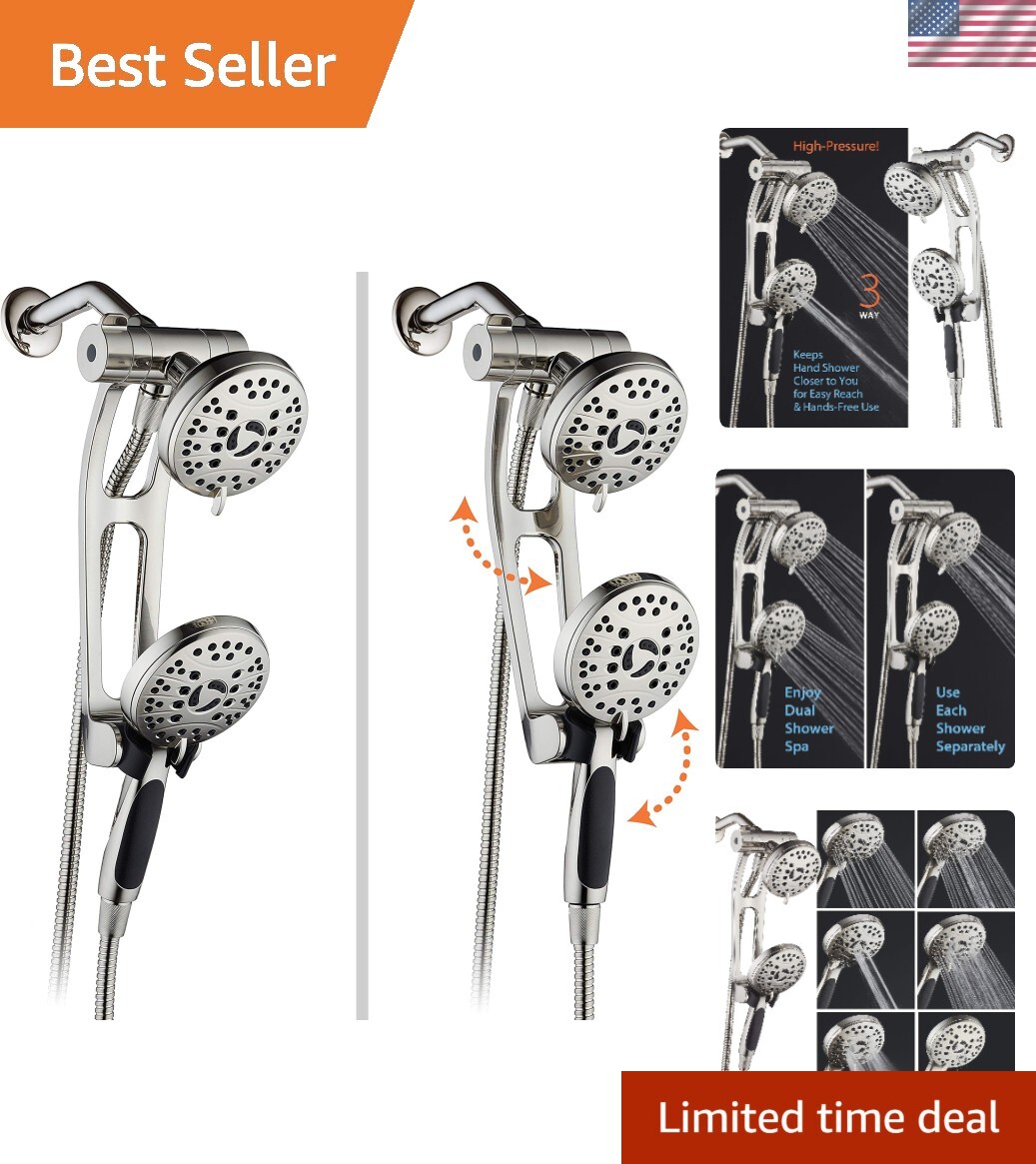 AQUASPA 48-Mode 3-Way Luxury Shower System with Adjustable Arm in Nickel Finish