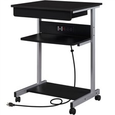 Mobile Compact Computer Table w/Power Outlet Home Office Desk for Small Spaces