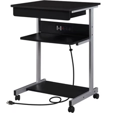 Mobile Compact Computer Table w/Power Outlet Home Office Desk for Small Spaces