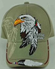 NEW NATIVE PRIDE EAGLE FEATHERS CAP HAT TAN