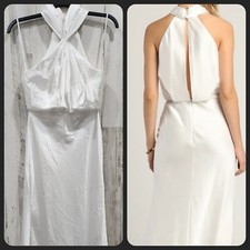 LULUS At The Alter White Satin Halter Neck Twist Front Maxi Dress Size MEDIUM