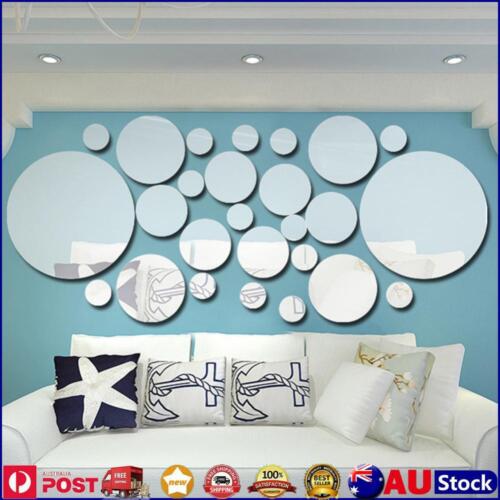 26pcs Decorative Mirrors Wall Stickers Silver Round Bedroom Wall Stickers - Picture 1 of 5