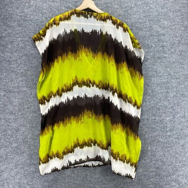 Aqua Blue Blouse Women XL Yellow Striped V-Neck Rhinestone Short Sleeve Casual - Image 2 of 4