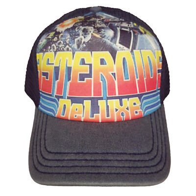Atari Asteroids Trucker Hat Cap Acid Washed Bill Navy Meshback Retro Gaming New