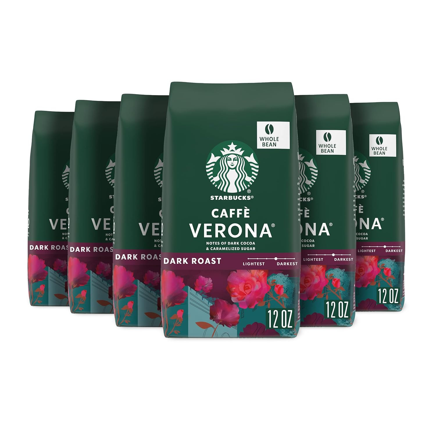 Кофе из цельных зерен Starbucks, Кофе темной обжарки, Caffè Verona, 100% Арабика, 6 банок