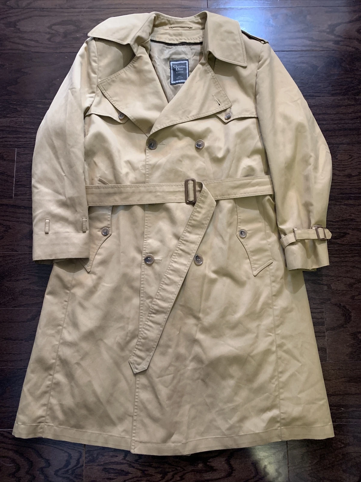 Veste tranchée kaki à double poitrine Christian Dior Monsi avec ceinture et doublure