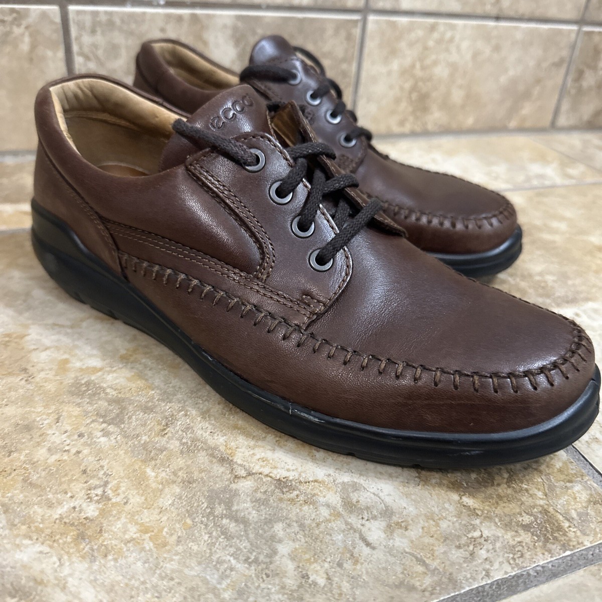 ECCO Seawalker Brown Leather Lace up Oxford Loafer Mens 44  display picture 2