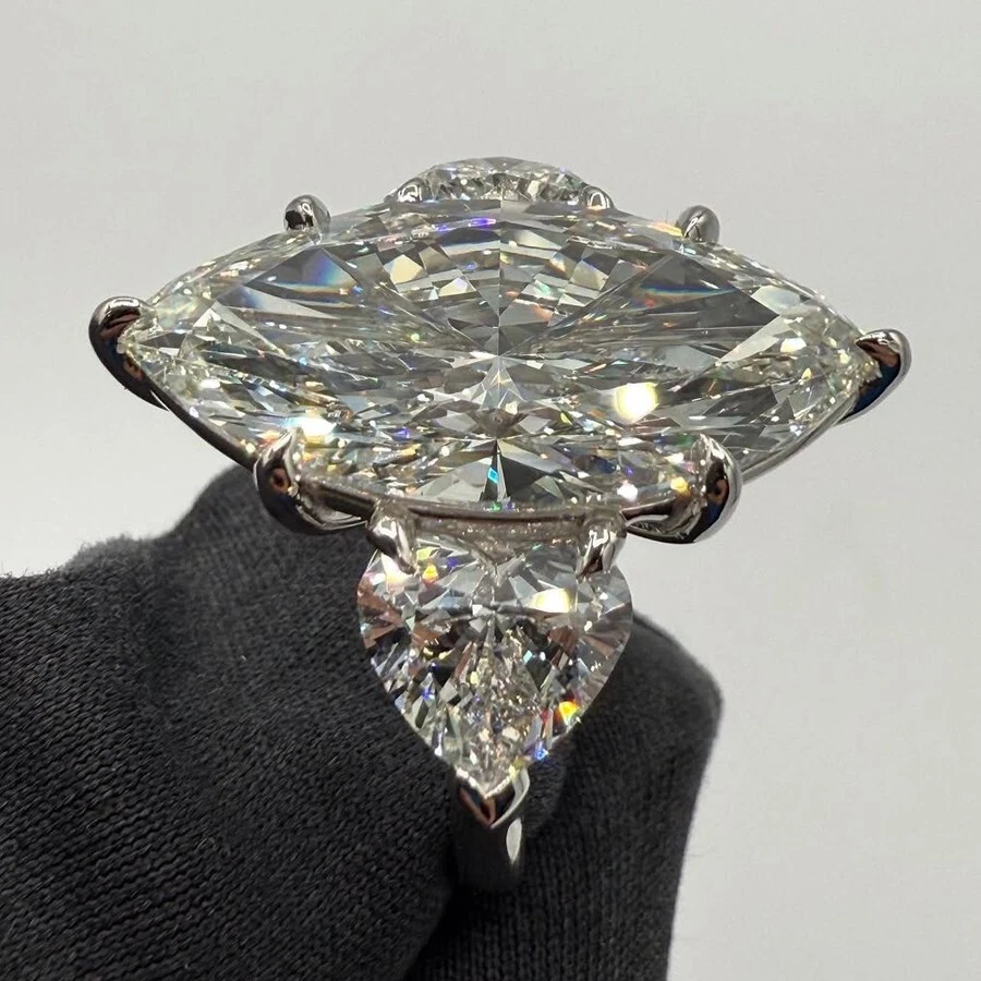 6.87 TCW Marquise Moissanite Three Stone Engagement Ring 14K White Gold Plated - Image 4 of 4