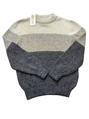 American Eagle Sweater Mens XL Gray Striped Ragg Wool Blend Crewneck Made USA
