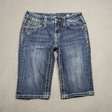 Miss Me Jeans Girls 14 26x12 Bermuda Denim Shorts Lowrise Studded Cross Pocket