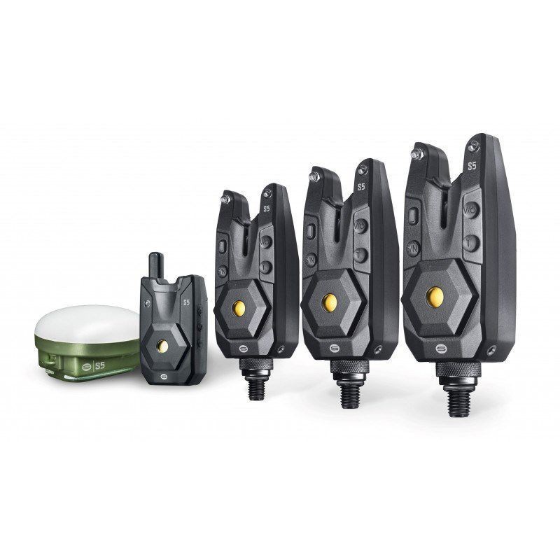 Saber S5 3+1 Bite Alarm set inc Bivvy Light - Fishing Bite Alarms -Free Delivery
