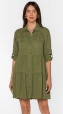 NWT Millenium Tiered Shirt Dress Olive Green Petite Large PL Tencel Babydoll
