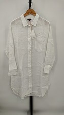 Quince Women 100% European Linen Shirt Dress White Basic Sleeved M