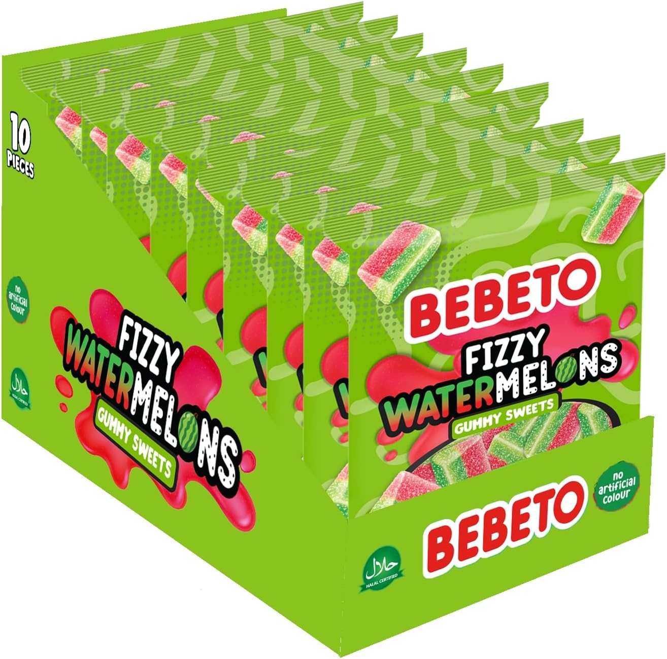 Bebeto Fizzy Watermelons Pack of 10 x 150g Soft Gummy Sweets No Artificial Color