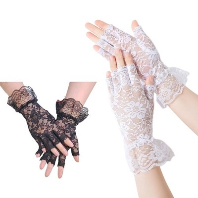 Floral Decor Elastic Gloves Bridal Half Fingers Delicate Driving Anti-uv Gloves
