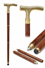 Luxury Brass T Handle Walking Stick Wooden Cane Vintage Gentleman Gift