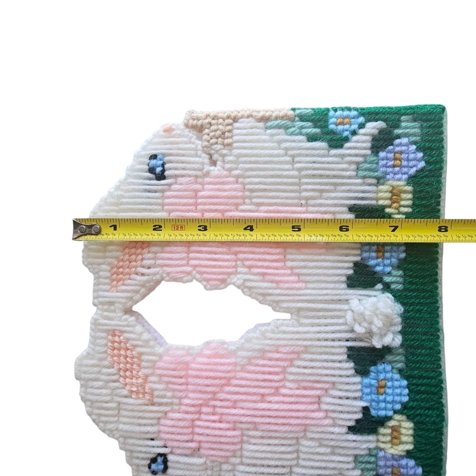 Vintage Plastic Canvas Bunny Easter Plant Pot Cover Handmade Spring Decor - Image 4 of 4