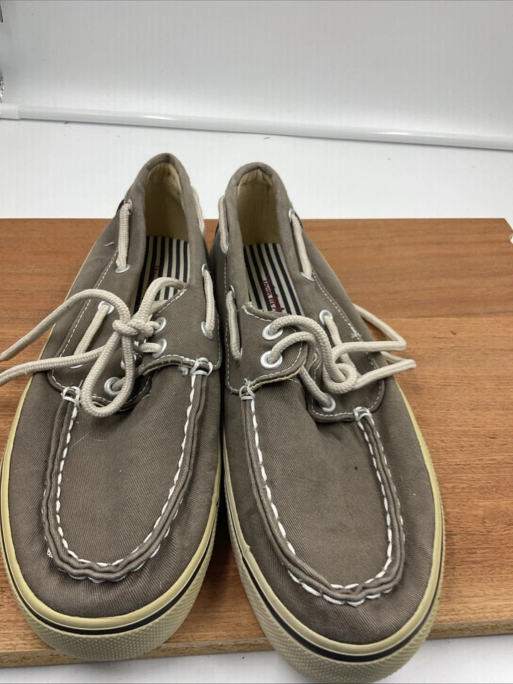 Thom Can Mens Light Tan Leather Navy Trim Boat Shoe Non Slip Size 8 - Image 2 of 4