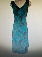 Vintage Women's Blue Linen Blend Dress Cottagecore, Button Front, Size Small