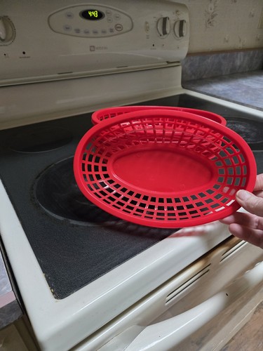 Red Oval Plastic Fast Food Baskets Set