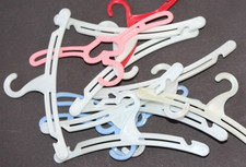  VINTAGE DOLL SIZE HARD PLASTIC HANGERS--BIGGEST ARE 4.25" WIDE-EXCELLENT 2-5-C