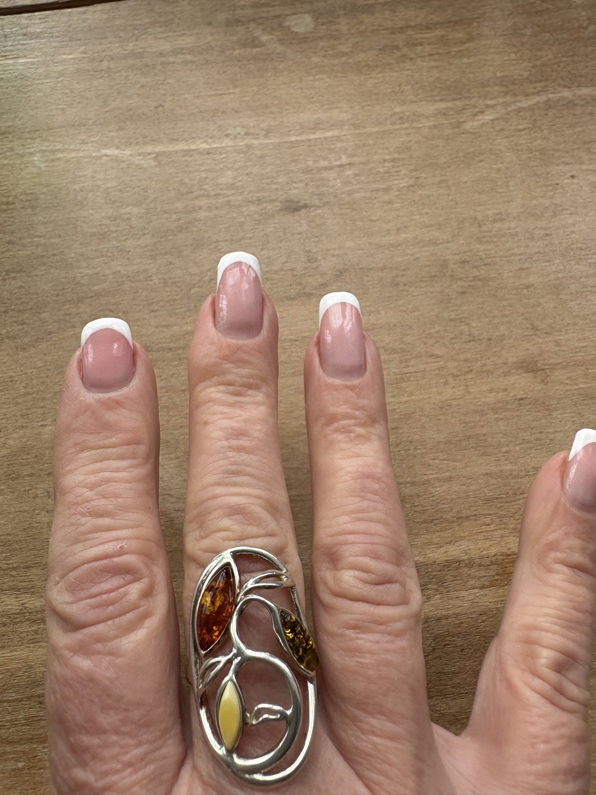 Amber & solid silver ring, hallmarked, size P, be… - image 3