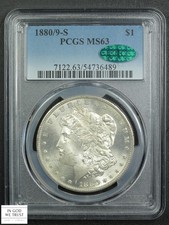 1880/9 S Overdate Morgan Silver Dollar $1 PCGS MS 63 CAC