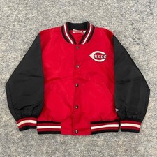 VTG Kid Athlete Cincinnati Reds MLB Varsity Bomber Jacket Red Black Youth 7