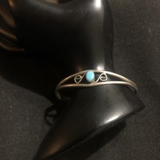 Vtg Small Child  s Native American 925 Sterling Silver Turquoise Cuff Bracelet 6  