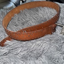 Unisex Amanda Smith Studded Brown tooled Leather Belt 36