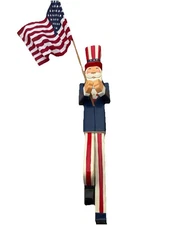 Uncle Sam Fourth Of July Patriotic Red White Blue American Flag Wooden Wall Hang
