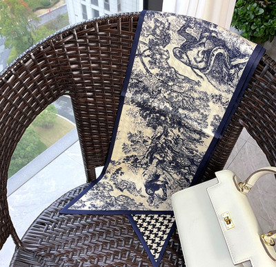 100% Silk Mulberry Neckerchief 145X21cm mountain Print Scarf Squre Bandana new