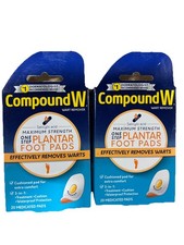  2 Compound W One Step PLANTAR FOOT PADS Max Strength Wart Remover