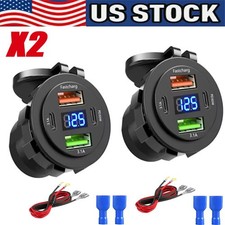 12V-24V PD QC3.0 Dual USB Car Fast Charger Power Socket Outlet LED Voltmeter