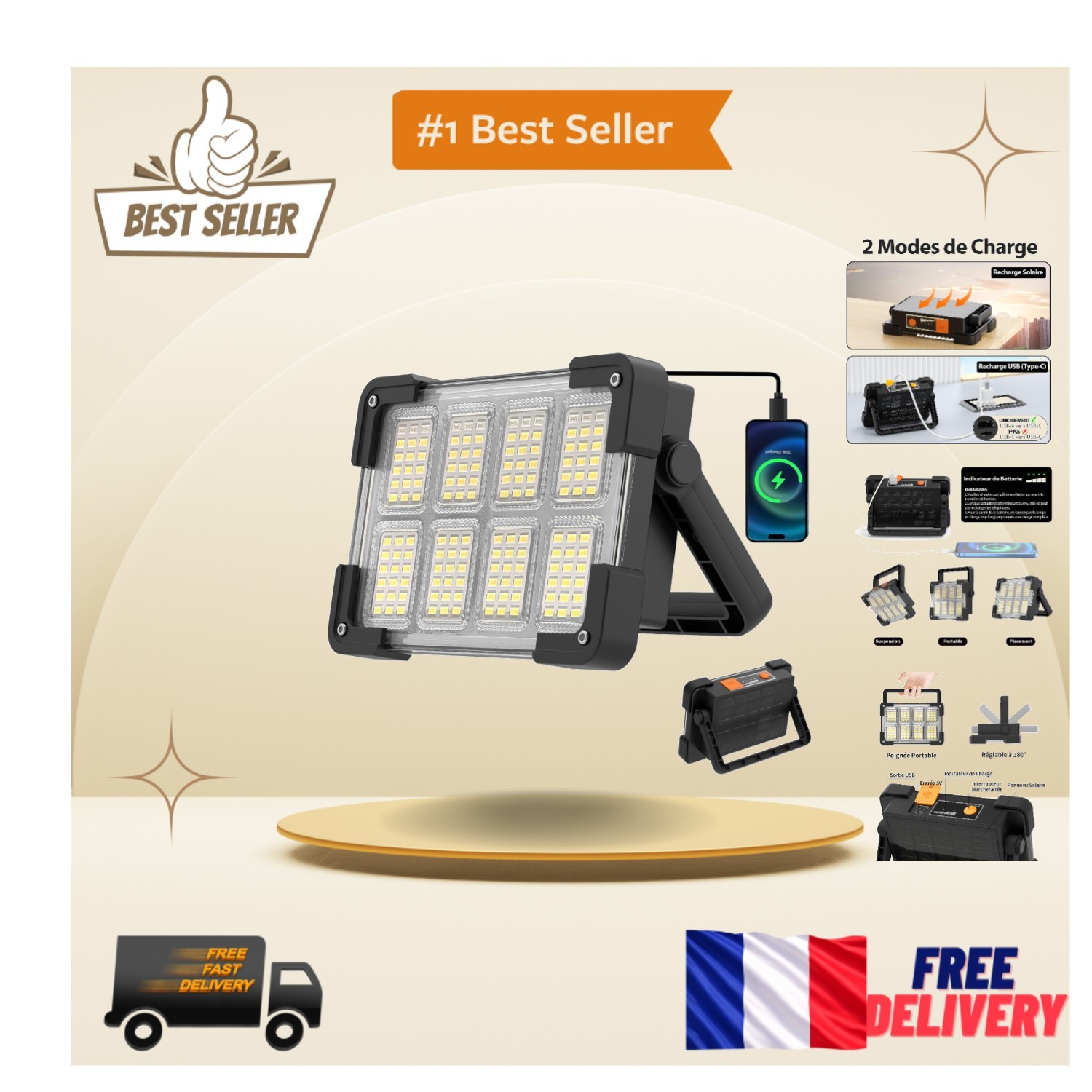 Projecteur LED solaire autonome pour éclairer une cour sombre sans électricité