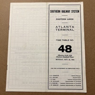 Southern Railway System Timetable #48 Atlanta Terminal 1964 Eastern Lines