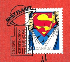 Canada Post Superman Day of issue coil stamp and envelope. 2013.