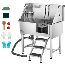 38 Inch Stainless Steel Dog Washing Station, Pet Grooming Tub with Hot & Cold Fa